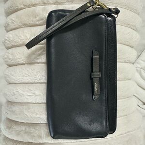Coach Black Leather Wristlet with Strap